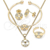 Oro Laminado Earring and Pendant Children Set, Gold Filled Style Flower and Heart Design, with White Cubic Zirconia, Polished, Golden Finish, 06.210.0018.1