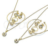 Oro Laminado Earring and Pendant Children Set, Gold Filled Style Flower and Heart Design, with White Cubic Zirconia, Polished, Golden Finish, 06.210.0018.1