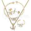 Oro Laminado Earring and Pendant Children Set, Gold Filled Style Dragon-Fly Design, with White Cubic Zirconia, Polished, Golden Finish, 06.210.0020.1