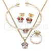 Oro Laminado Earring and Pendant Children Set, Gold Filled Style Butterfly Design, with Multicolor Cubic Zirconia, Polished, Golden Finish, 06.210.0017