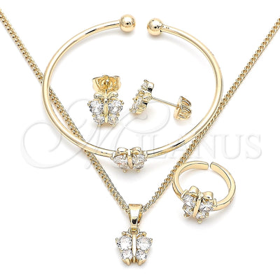 Oro Laminado Earring and Pendant Children Set, Gold Filled Style Butterfly Design, with White Cubic Zirconia, Polished, Golden Finish, 06.210.0017.1