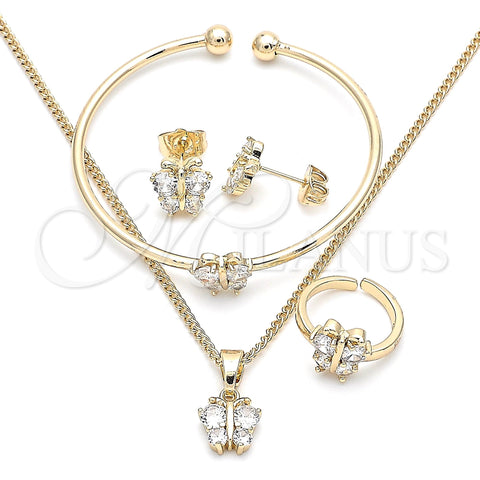 Oro Laminado Earring and Pendant Children Set, Gold Filled Style Butterfly Design, with White Cubic Zirconia, Polished, Golden Finish, 06.210.0017.1
