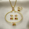 Oro Laminado Earring and Pendant Children Set, Gold Filled Style Cherry Design, with Multicolor Cubic Zirconia, Polished, Golden Finish, 06.210.0019