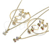 Oro Laminado Earring and Pendant Children Set, Gold Filled Style Cherry Design, with Multicolor Cubic Zirconia, Polished, Golden Finish, 06.210.0019