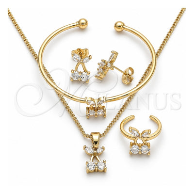 Oro Laminado Earring and Pendant Children Set, Gold Filled Style Cherry Design, with White Cubic Zirconia, Polished, Golden Finish, 06.210.0019.1