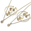 Oro Laminado Earring and Pendant Children Set, Gold Filled Style Flower Design, with White Cubic Zirconia, Polished, Golden Finish, 06.210.0016.1