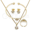 Oro Laminado Earring and Pendant Children Set, Gold Filled Style Flower Design, with Multicolor Cubic Zirconia, Polished, Golden Finish, 06.210.0015