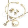 Oro Laminado Earring and Pendant Children Set, Gold Filled Style Flower Design, with Multicolor Cubic Zirconia, Polished, Golden Finish, 06.210.0015