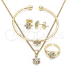 Oro Laminado Earring and Pendant Children Set, Gold Filled Style Flower Design, with Multicolor Cubic Zirconia, Polished, Golden Finish, 06.210.0015
