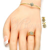 Oro Laminado Earring and Pendant Children Set, Gold Filled Style Flower Design, with White Micro Pave, Polished, Golden Finish, 06.210.0015.1