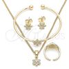 Oro Laminado Earring and Pendant Children Set, Gold Filled Style Flower Design, with White Micro Pave, Polished, Golden Finish, 06.210.0015.1