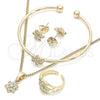 Oro Laminado Earring and Pendant Children Set, Gold Filled Style Flower Design, with White Micro Pave, Polished, Golden Finish, 06.210.0015.1