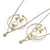 Oro Laminado Earring and Pendant Children Set, Gold Filled Style Flower Design, with White Micro Pave, Polished, Golden Finish, 06.210.0015.1