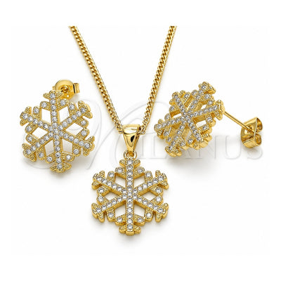 Oro Laminado Earring and Pendant Adult Set, Gold Filled Style with White Micro Pave, Polished, Golden Finish, 10.199.0133