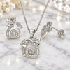 White Gold Filled Earring and Pendant Adult Set, with White Cubic Zirconia, Polished, Rhodium Finish, 10.199.0140