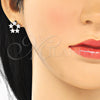 Rhodium Plated Earring and Pendant Adult Set, Flower and Star Design, with White Cubic Zirconia, Polished, Rhodium Finish, 10.199.0141