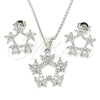 Rhodium Plated Earring and Pendant Adult Set, Flower and Star Design, with White Cubic Zirconia, Polished, Rhodium Finish, 10.199.0141