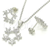 Rhodium Plated Earring and Pendant Adult Set, Flower and Star Design, with White Cubic Zirconia, Polished, Rhodium Finish, 10.199.0141