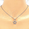 Rhodium Gold Filled Earring and Pendant Adult Set, Flower and Star Design, with White Cubic Zirconia, Polished, Rhodium Finish, 10.199.0141