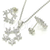 Rhodium Gold Filled Earring and Pendant Adult Set, Flower and Star Design, with White Cubic Zirconia, Polished, Rhodium Finish, 10.199.0141