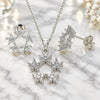 White Gold Filled Earring and Pendant Adult Set, Flower and Star Design, with White Cubic Zirconia, Polished, Rhodium Finish, 10.199.0141