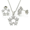 Rhodium Gold Filled Earring and Pendant Adult Set, Flower and Star Design, with White Cubic Zirconia, Polished, Rhodium Finish, 10.199.0141