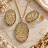 Oro Laminado Earring and Pendant Adult Set, Gold Filled Style with Multicolor Cubic Zirconia, Polished, Golden Finish, 10.233.0038.1