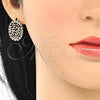 Oro Laminado Earring and Pendant Adult Set, Gold Filled Style with Black and White Cubic Zirconia, Polished, Golden Finish, 10.233.0038.2