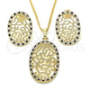 Oro Laminado Earring and Pendant Adult Set, Gold Filled Style with Black and White Cubic Zirconia, Polished, Golden Finish, 10.233.0038.2