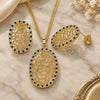 Oro Laminado Earring and Pendant Adult Set, Gold Filled Style with Black and White Cubic Zirconia, Polished, Golden Finish, 10.233.0038.2