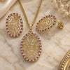 Oro Laminado Earring and Pendant Adult Set, Gold Filled Style with Ruby and White Cubic Zirconia, Polished, Golden Finish, 10.233.0038.3