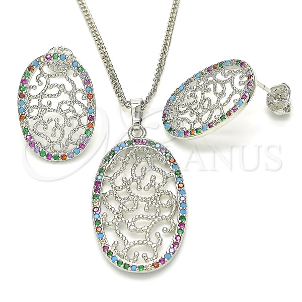 Rhodium Plated Earring and Pendant Adult Set, with Multicolor Cubic Zirconia, Polished, Rhodium Finish, 10.233.0038.4
