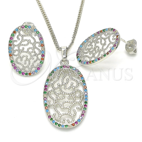 Rhodium Plated Earring and Pendant Adult Set, with Multicolor Cubic Zirconia, Polished, Rhodium Finish, 10.233.0038.4