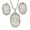 White Gold Filled Earring and Pendant Adult Set, with Multicolor Cubic Zirconia, Polished, Rhodium Finish, 10.233.0038.4