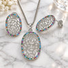 White Gold Filled Earring and Pendant Adult Set, with Multicolor Cubic Zirconia, Polished, Rhodium Finish, 10.233.0038.4