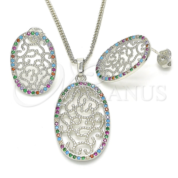 White Gold Filled Ring — Earring and Pendant Adult Set with Multicolor Cubic — main product view — SKU 131468 | Oro Laminado Blanco anillo — Earring and Pendant Adult Set with Multicolor Cubic — SKU 131468
