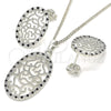 Rhodium Plated Earring and Pendant Adult Set, with Black and White Cubic Zirconia, Polished, Rhodium Finish, 10.233.0038.5
