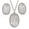 Rhodium Plated Earring and Pendant Adult Set, with Ruby and White Cubic Zirconia, Polished, Rhodium Finish, 10.233.0038.6