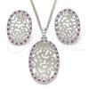 White Gold Filled Earring and Pendant Adult Set, with Ruby and White Cubic Zirconia, Polished, Rhodium Finish, 10.233.0038.6