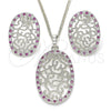 Rhodium Plated Earring and Pendant Adult Set, with Ruby and White Cubic Zirconia, Polished, Rhodium Finish, 10.233.0038.6