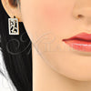 Oro Laminado Earring and Pendant Adult Set, Gold Filled Style Leaf Design, with White Cubic Zirconia, Polished, Golden Finish, 10.233.0039