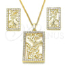 Oro Laminado Earring and Pendant Adult Set, Gold Filled Style Leaf Design, with White Cubic Zirconia, Polished, Golden Finish, 10.233.0039