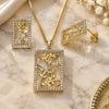 Oro Laminado Earring and Pendant Adult Set, Gold Filled Style Leaf Design, with White Cubic Zirconia, Polished, Golden Finish, 10.233.0039