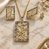 Oro Laminado Earring and Pendant Adult Set, Gold Filled Style Leaf Design, with Multicolor Cubic Zirconia, Polished, Golden Finish, 10.233.0039.1