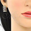 Oro Laminado Earring and Pendant Adult Set, Gold Filled Style Leaf Design, with Black and White Cubic Zirconia, Polished, Golden Finish, 10.233.0039.2