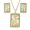 Oro Laminado Earring and Pendant Adult Set, Gold Filled Style Leaf Design, with Black and White Cubic Zirconia, Polished, Golden Finish, 10.233.0039.2