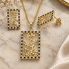 Oro Laminado Earring and Pendant Adult Set, Gold Filled Style Leaf Design, with Black and White Cubic Zirconia, Polished, Golden Finish, 10.233.0039.2