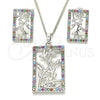 Rhodium Plated Earring and Pendant Adult Set, Leaf Design, with Multicolor Cubic Zirconia, Polished, Rhodium Finish, 10.233.0039.4
