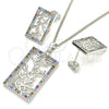 Rhodium Plated Earring and Pendant Adult Set, Leaf Design, with Multicolor Cubic Zirconia, Polished, Rhodium Finish, 10.233.0039.4