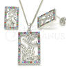 Rhodium Plated Earring and Pendant Adult Set, Leaf Design, with Multicolor Cubic Zirconia, Polished, Rhodium Finish, 10.233.0039.4